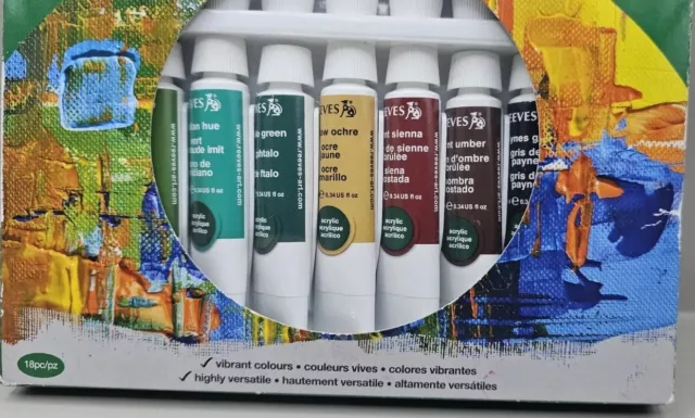 Reeves Artists Acrylfarbe. Set mit 18 Röhren. je 10 ml (0,34 fl oz). Versiegelt. 2