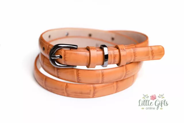 Womens ORANGE Belt | Ladies Genuine LEATHER | skinny belt | NEW, M-L 107cm