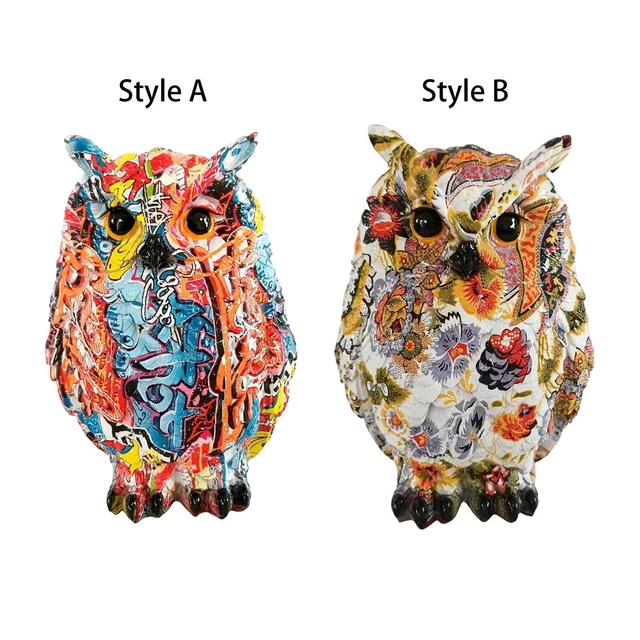 Résine Graffiti Hibou Statue Figurine Table Ornement Artisanat pour Cabinet