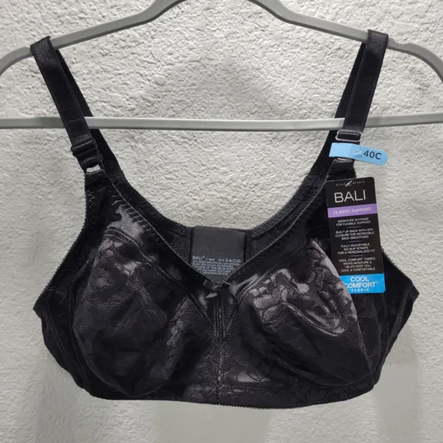 Bali Classic Support Cool Comfort Fabric Bra Size 40C Black Back Smoothing New