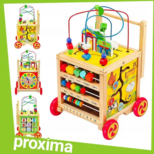 Baby Holz Walker Schieber Kinderwagen Kleinkind mit Aktivität Lernspielzeug Spiele