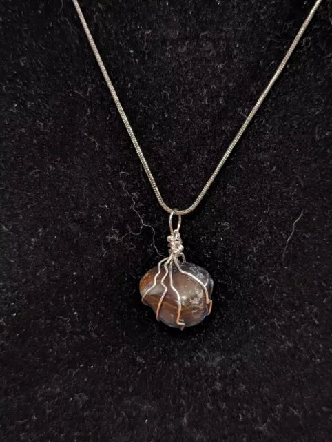 Brown Carnelian Pendant On A Sterling Silver Necklace