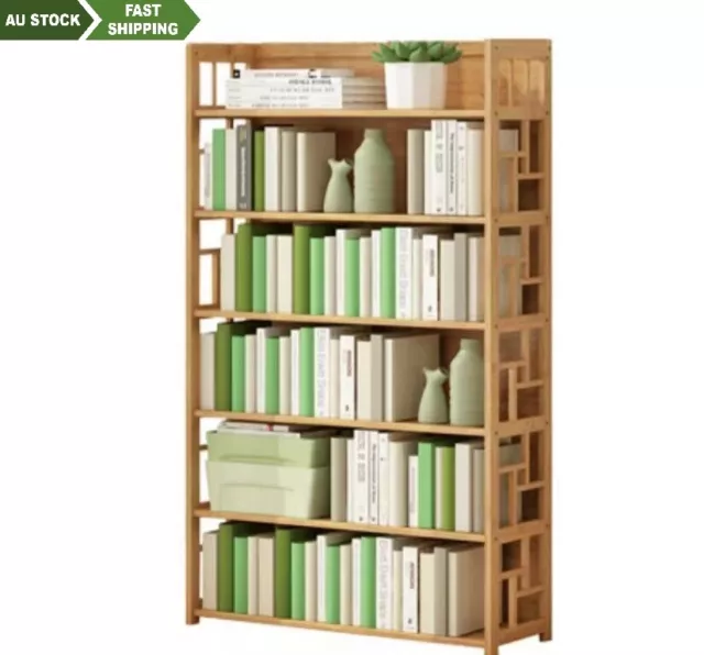 Bamboo Bookshelf Bookcase Home Office Stylish Solid Storage Simple Natural