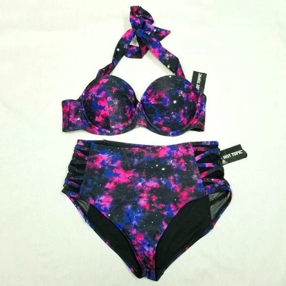 Hot Topic top and bottom galaxy, high waist, criss cross side accents, NWT M/L