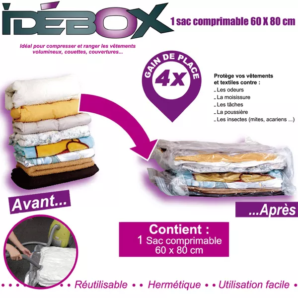 Sac de rangement comprimable 60x80 cm housse de rangement sous vide