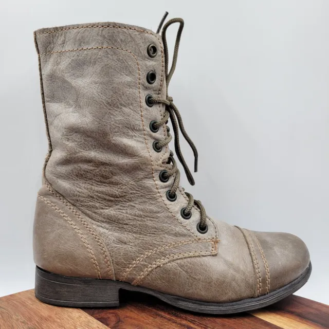 Steve Madden Troopa Combat Boots Women's 6.5M Taupe Leather Cap Toe Zip Prairie