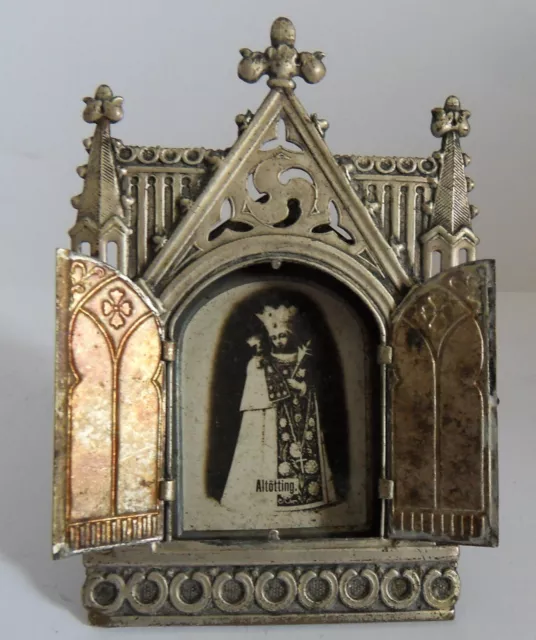 Altötting Schwarze Madonna Silberblech Miniaturaltar um 1900 - Klosterarbeit