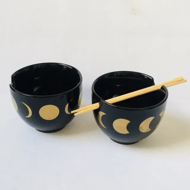 2 Ceramic Noodle Bowl with Chopsticks , Reman Udon Bowl w Chopsticks 5"x4" H-259