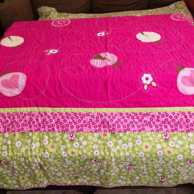 Circo Pink Green Cotton Ladybug Quilted Bedspread, Twin