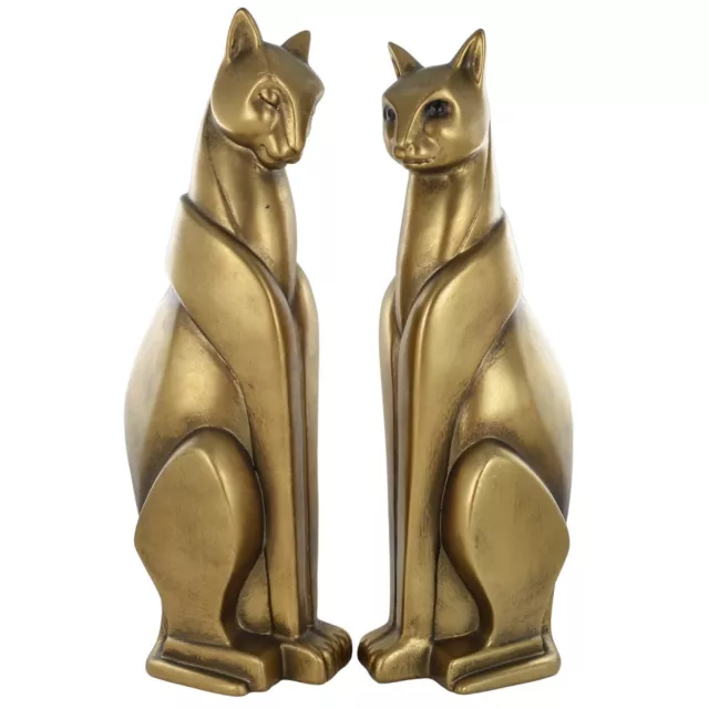 Pair of Elegant Cat Statues Art Deco Style Feline Sculptures Modern Home Decor 2