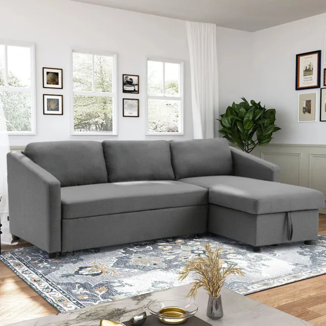 3 Seater L-Shaped Corner Sofa Bed with Storage Fabric Sleeper Couch Chaise Sofa