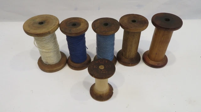 Vintage Antique Mixed Lot Wooden Spool Textile Mill Thread Bobbin Spindle/Thread
