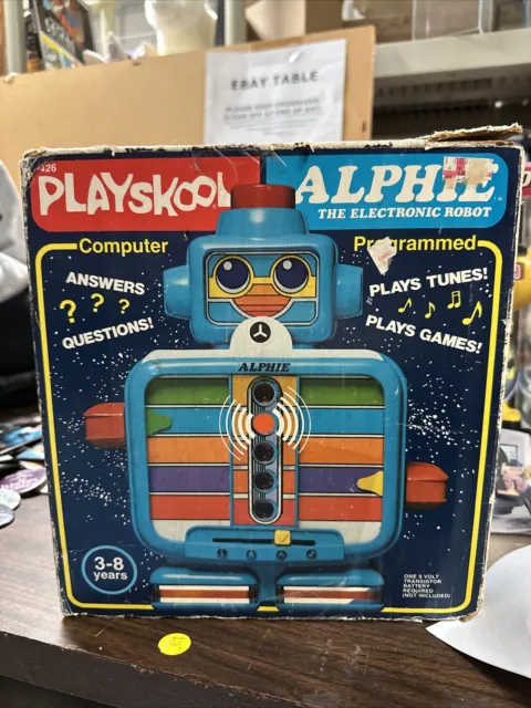 VINTAGE PLAYSKOOL ALPHIE Electronic Robot 1978 Complete with extras ...