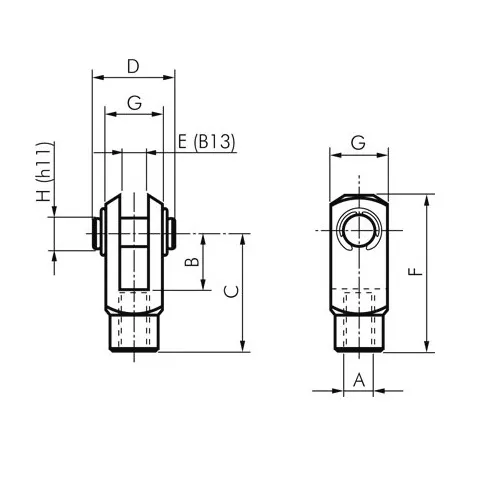 Tête de fourche avec boulons IG pour cylindre compact ISO, cylindre, tête de fourche, acier par exemple 2