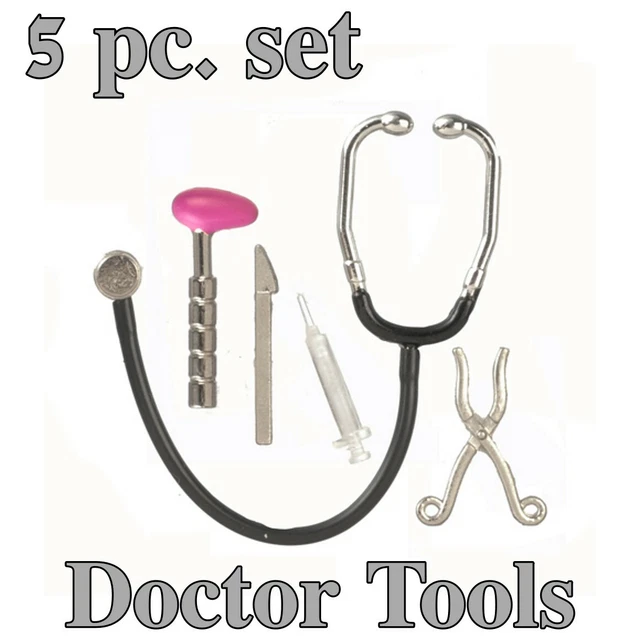 5pc MINIATURE DOCTOR INSTRUMENTS DOLLHOUSE MEDICAL Stethoscope Syringe Scalpel