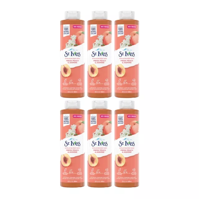 St. Ives Fresh Peach & Jasmine Exfoliating Body Wash, 22 oz. (Pack of 6)