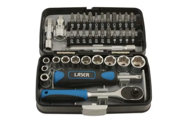 Laser Tools Set Glovebox Size 1/4 Drive 38 Piece Socket Ratchet