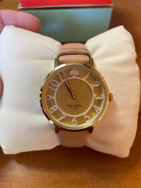 *New Battery* Kate Spade Ladies Metro Champagne Dial Tan Genuine Leather Watch
