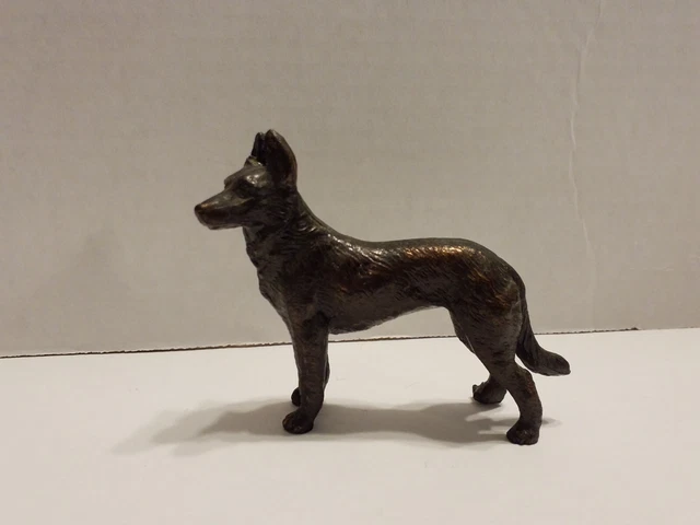 Vintage Heavy Bronze Figurine Of A German Shepherd Dog.  Measuring  3" x 3 1/2".