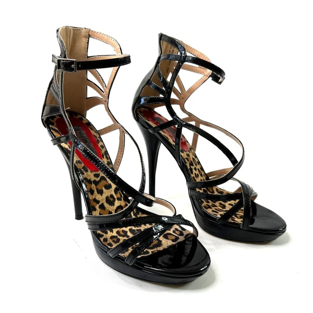 Fredericks of Hollywood Black Patent Strappy Stiletto Heels 7.5 Gladiator