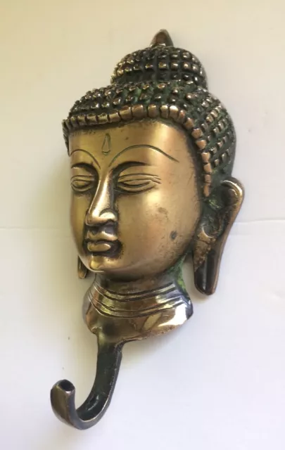 Vintage Antique Style Solid Brass Buddha Face Wall Hook Hanger.coat/Hat/Key
