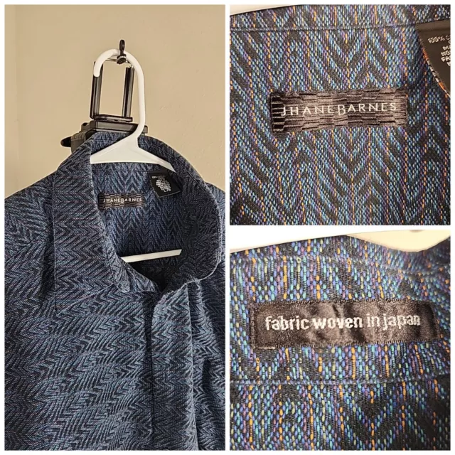 Jhane Barnes Shirt Mens Blue Stripe Long Sleeve Japan Cotton Comfort Fit Light