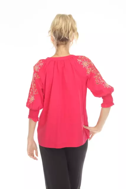 Johnny Was Love Yoko Eyelet Embroidered 3/4 Sleeve Blouse L11523 3