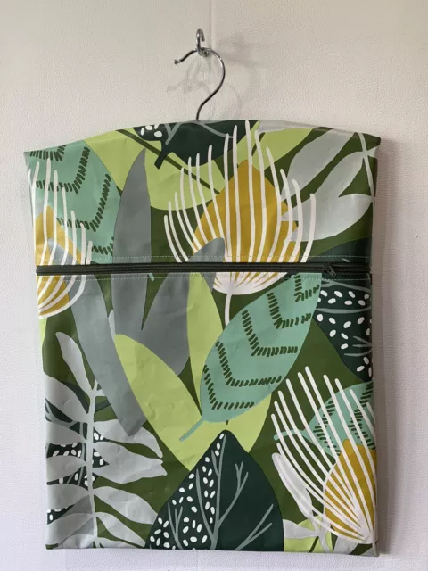 Hand Made Oilcloth Peg / Hanging Storage Bag - Zipped 12½" x 16" Green Jungle
