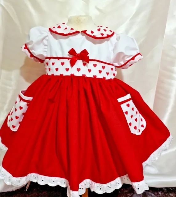 DREAM 0-8 years BABY GIRLS valentines hearts white red lined traditional  dress