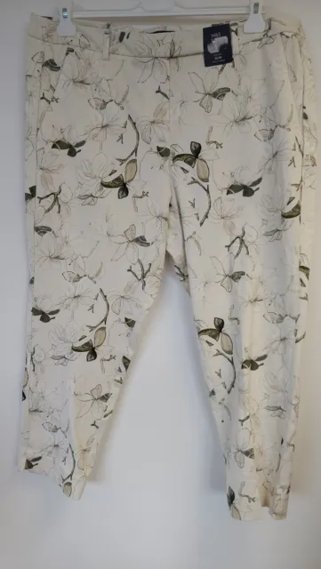 M&S Floral White Mid Rise Slim Leg Trousers Women's Size 20 Short BNWT