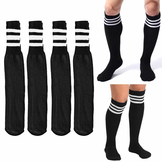 4 Paire Noir Hauteur Genou Tube Chaussettes 3 Blanc Rayures Classique 24 "