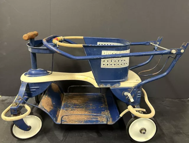 Vintage Genuine Taylor Tot Metal Blue & White Stroller Walker