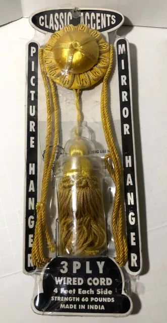 Vtg 3 Ply Wired Cord Picture Mirror Hanger Tassle NOS 60 Pound Strength 3.5 Feet