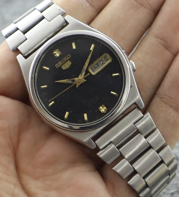 Vintage Automatic Seiko 5 Men Watch D/D 21J 7019 Stainless Steel Japan Made 80's