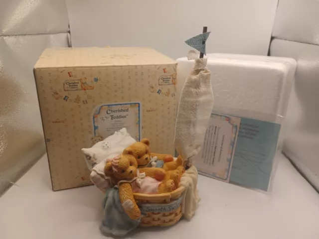 Cherished Teddies Smooth Sailing 624926 1993 In Laundry Basket Musical
