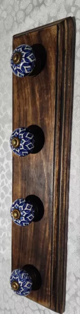 Antique Look Wood Rack with porcelain Hangers Wall MountCoat Hat Clothes Holders 4