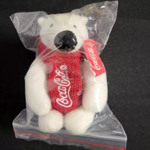 Coca Cola 4" Miniature Polar Bear Plush Stuffed Animal Red Knit Scarf