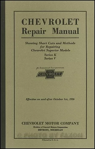 1925 1926 Chevrolet Shop Manual 25 26 Chevy Superior Car Truck Repair Service