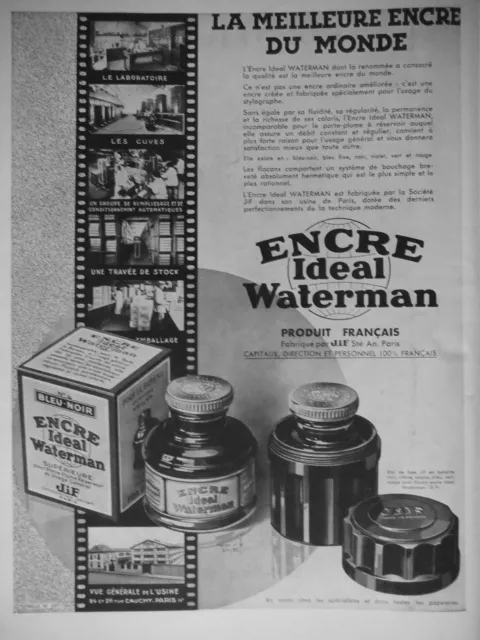 Publicité De Presse 1932 Encre Ideal Waterman Fabriqué Par Jif - Advertising
