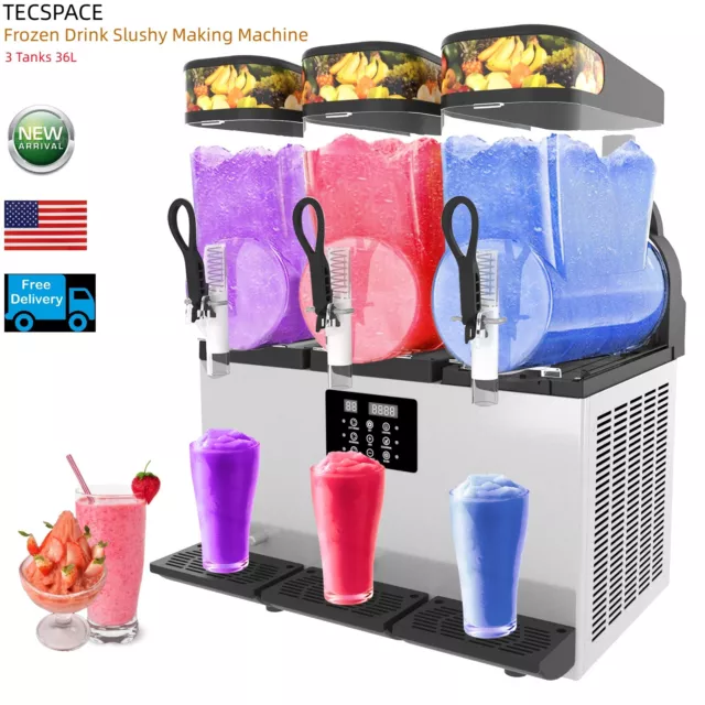 TECSPACE Commercial 1/2/3 Tank 12/24/36L Frozen Drink Slushy Making Machine