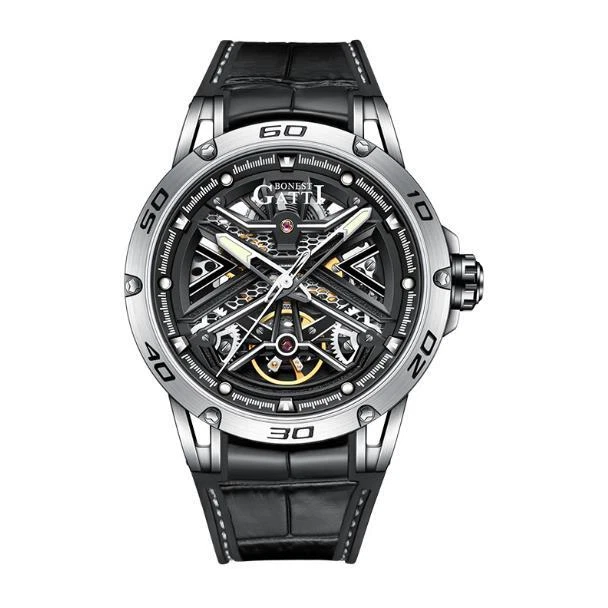 BONEST GATTI Sapphire Watch Luxury Skeleton Auto Mechanical Wristwatch Luminous