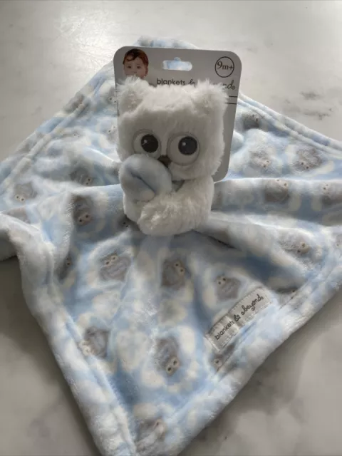 Blankets And Beyond Soft Toy Teddy Comforter Blanket Owl Animal Blue White New