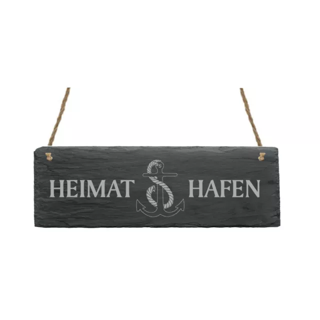 Schiefertafel Schild - Heimathafen Gravur Spruch maritim Hafen Dekotafel 22x8cm