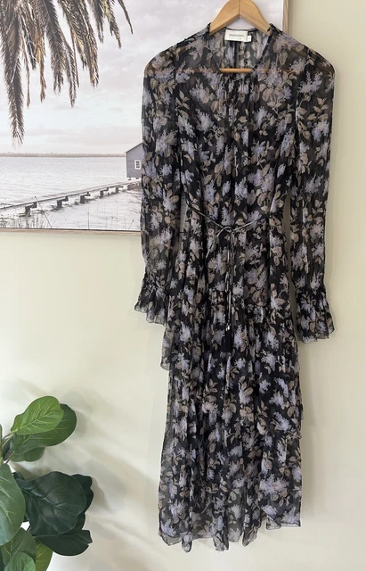 ZIMMERMANN LONG SLEEVE Stranded Tiered Midi Maxi Silk Dress & Slip Size 1 8-10 EUR 209,94 ...