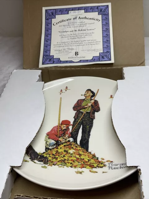 VERY RARE Norman Rockwell Plate “Grandpa and Me Raking Leaves” W CoA #A0085