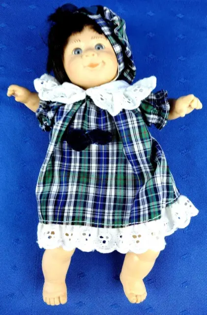 Gi-Go Bean Bag Kids My Pals Girl Baby Doll Blue Green Plaid Dress Bonnet Vintage