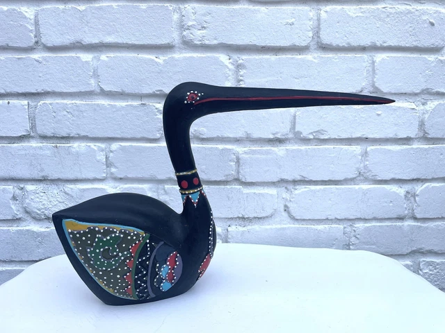 Vintage Folk Art Hand Painted Bird Sculpture Figurine Art Pier 1 Imports Wood