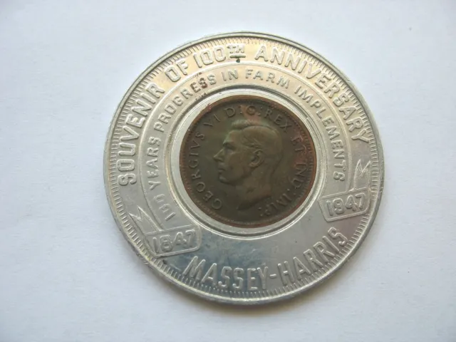 1947 CANADIAN ENCASED CENT - MASSEY HARRIS - 100th ANNIVERSARY