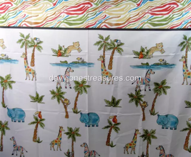 Kids Novelty Bath SAFARI Jungle Shower Curtain & Hooks w Giraffe Hippo & Tiger