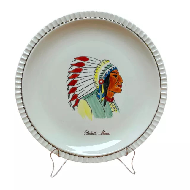 Vintage Souvenir China Plate Duluth Minnesota MN Native American Chief BB Co 10"
